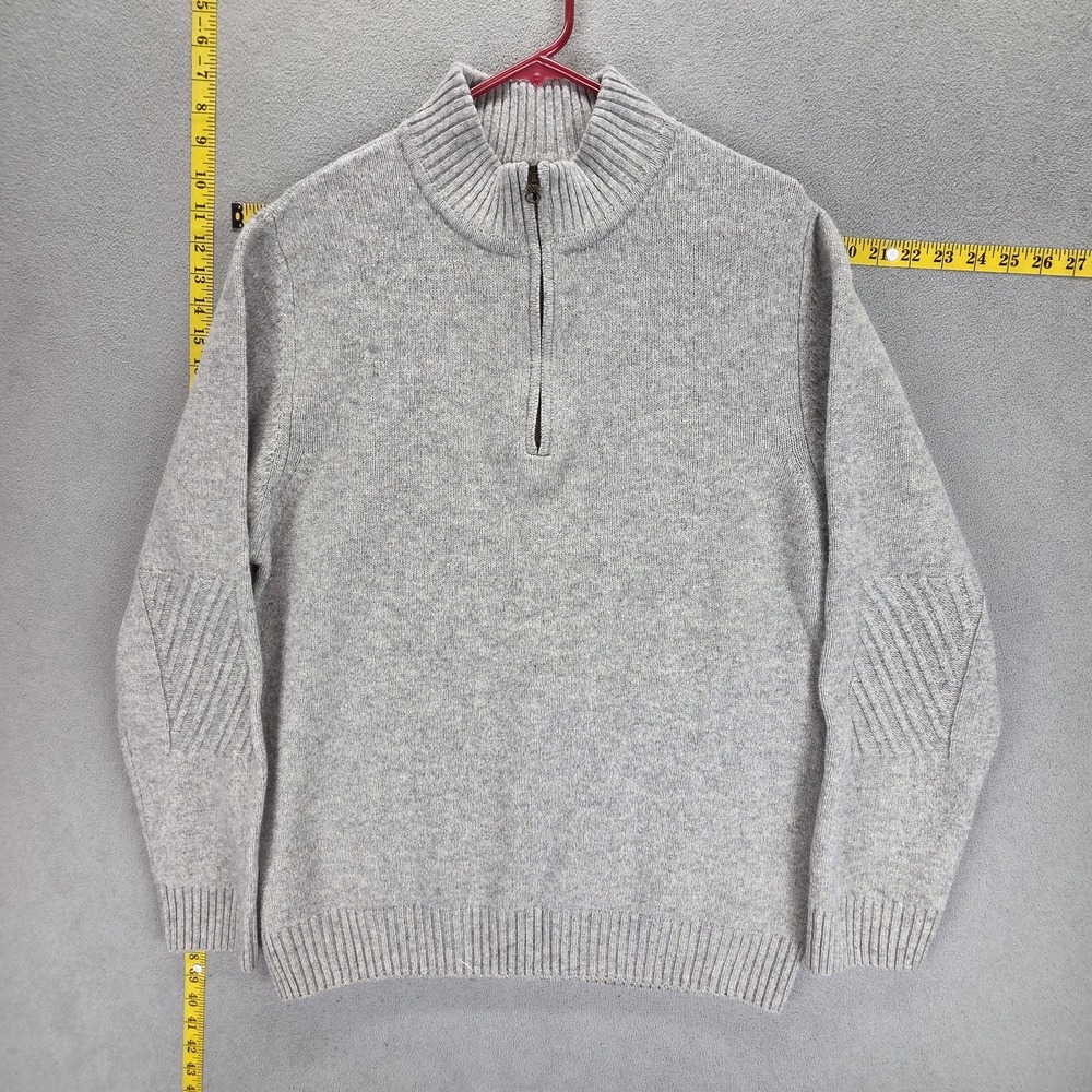 Billy Reid Sweater Mens XL Gray Camel Merino Wool 1/4 Zip Mock Neck Pullover